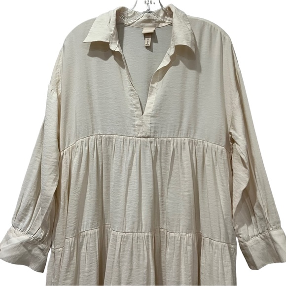 H&M XS Voluminous Cream Off White Long Balloon Sleeve Tiered Midi Dress R - Picture 3 of 6